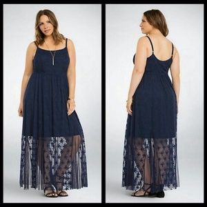 NWT Torrid Navy Blue Lace Mesh Maxi Dress 3X